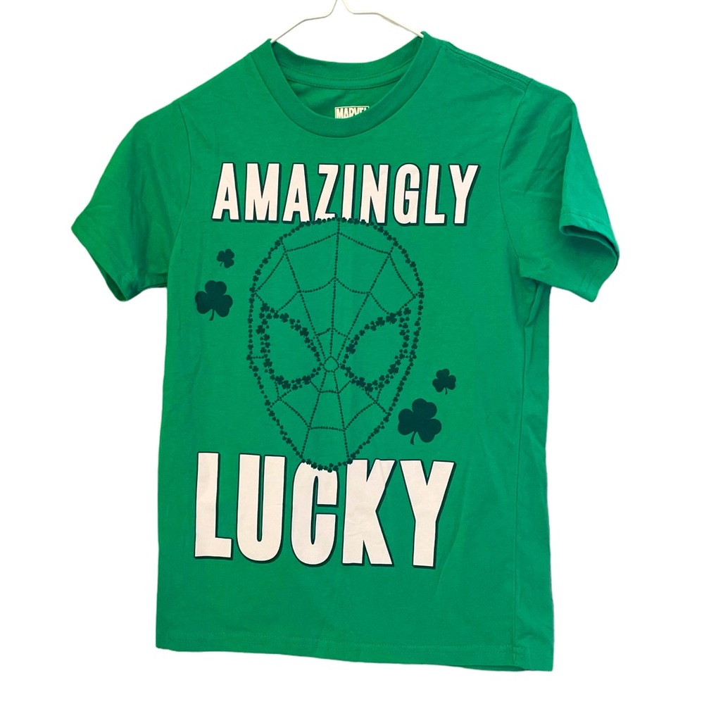 Marvel Spiderman Green Youth Medium Amazingly Lucky Shirt